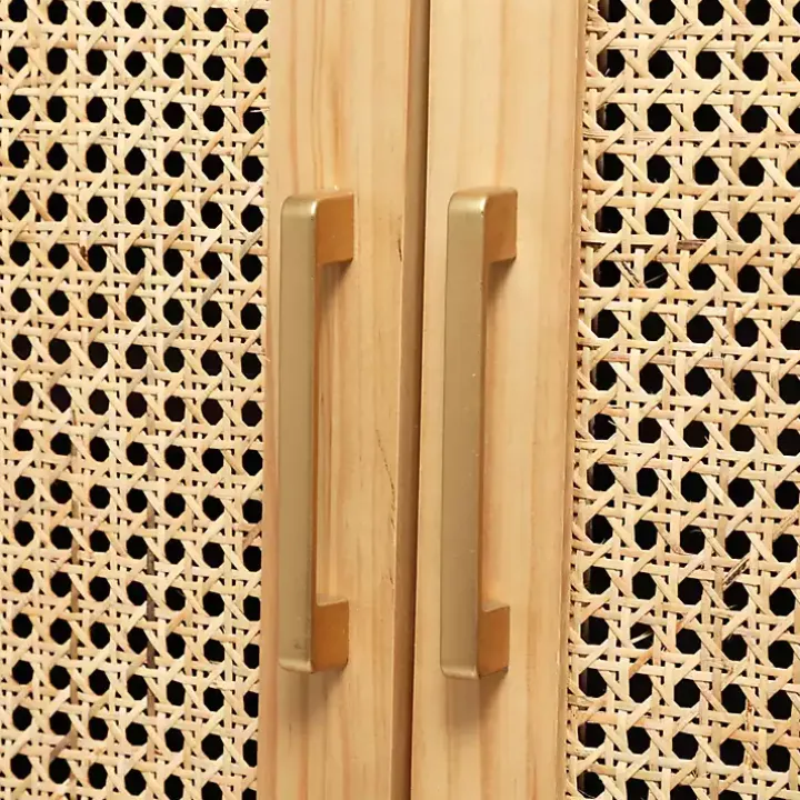 Natural Wood and Rattan 2-Door Storage Cabinet