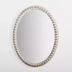 Natural Wood Beaded Oval Mirror