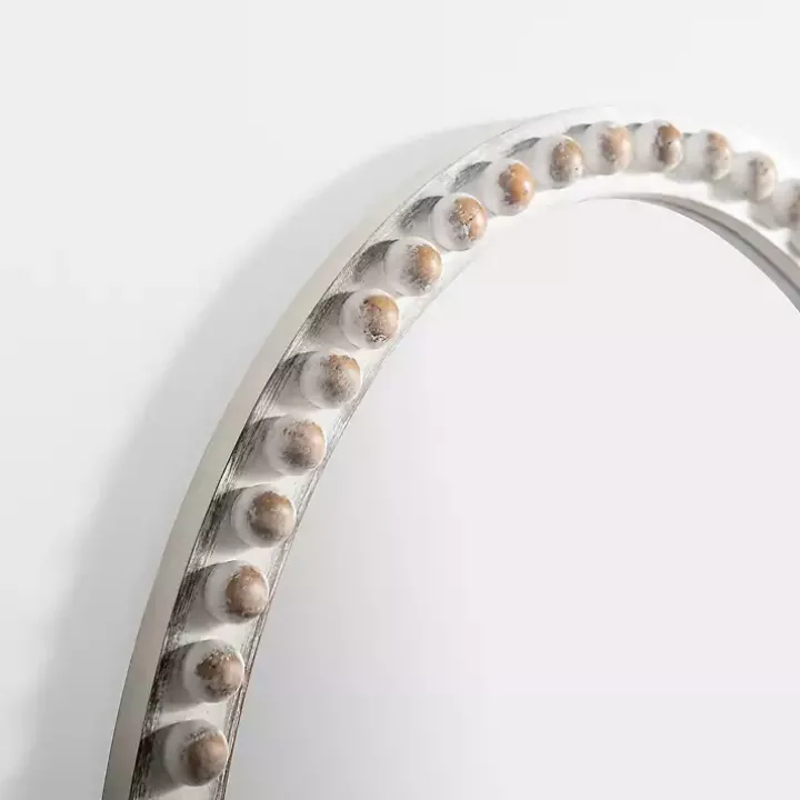 Natural Wood Beaded Oval Mirror