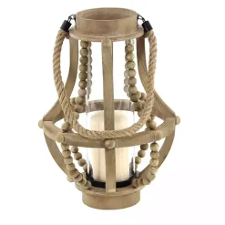 Natural Wood Beaded Teardrop Lantern