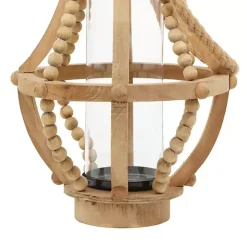 Natural Wood Beaded Teardrop Lantern