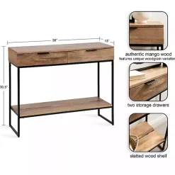 Natural Wood Black Metal Console Table