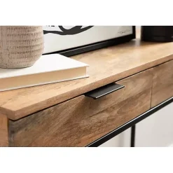 Natural Wood Black Metal Console Table