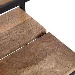 Natural Wood Black Metal Console Table