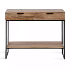 Natural Wood Black Metal Console Table