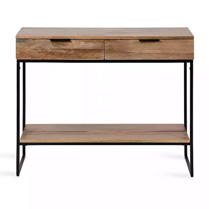 Natural Wood Black Metal Console Table