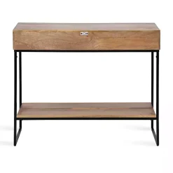 Natural Wood Black Metal Console Table