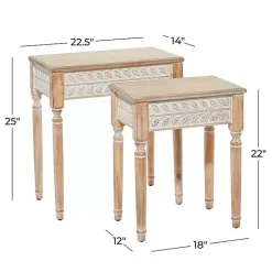 Natural Wood Carved Leaf Accent Tables, Set of 2