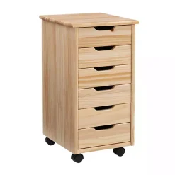 Natural Wood 6-Drawer Cary Storage Cart