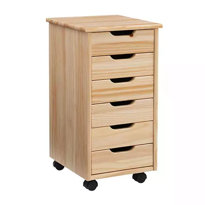 Natural Wood 6-Drawer Cary Storage Cart