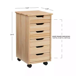 Natural Wood 6-Drawer Cary Storage Cart
