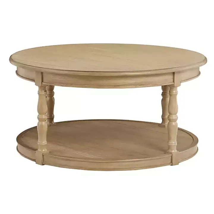 Natural Wood Finish Turned Leg Round Coffee Table