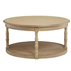 Natural Wood Finish Turned Leg Round Coffee Table