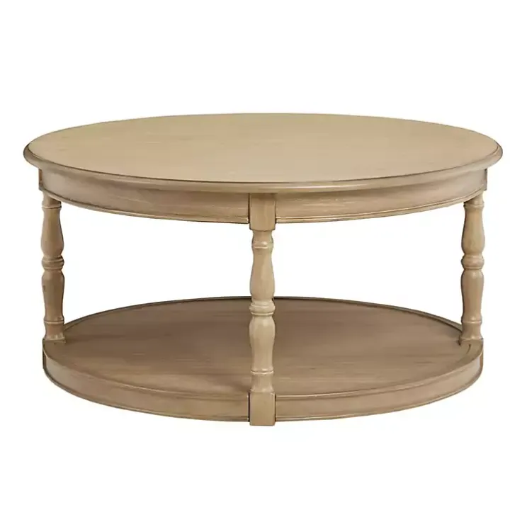 Natural Wood Finish Turned Leg Round Coffee Table