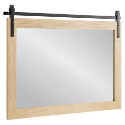 Natural Wood Metal Barn Door Wall Mirror
