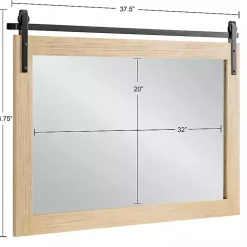 Natural Wood Metal Barn Door Wall Mirror