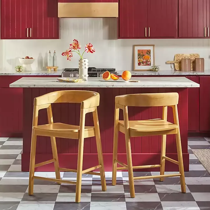 Natural Wood Rounded Modern Counter Stool