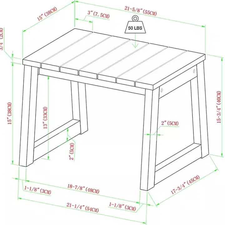 Natural Wood Slatted Box Leg Outdoor Side Table