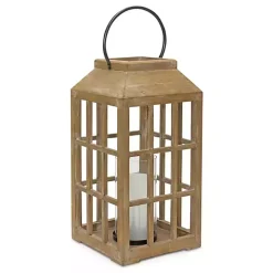 Natural Wood Windowpane Lantern, 22 in.