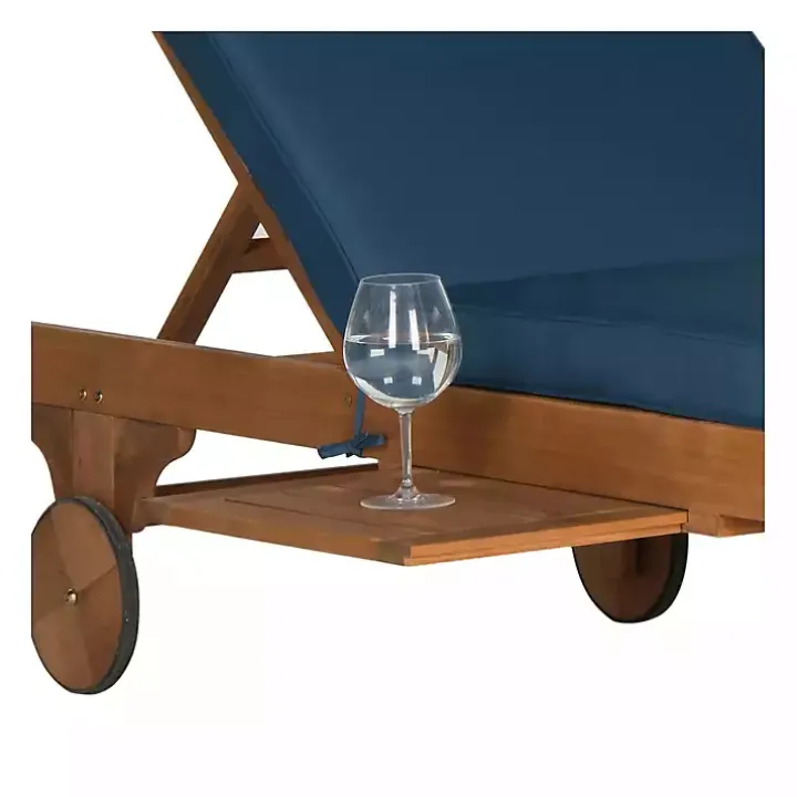 Natural Wooden Chaise with Table and Navy Cushion