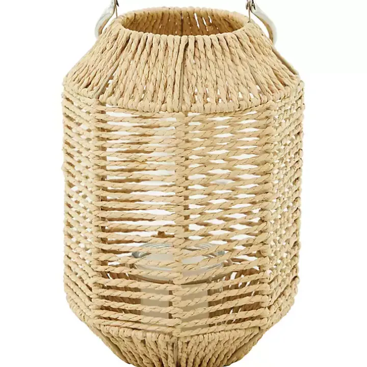 Natural Woven Lantern with Glass Holder, 12in.