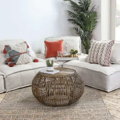 Natural Woven Rattan Round Coffee Table