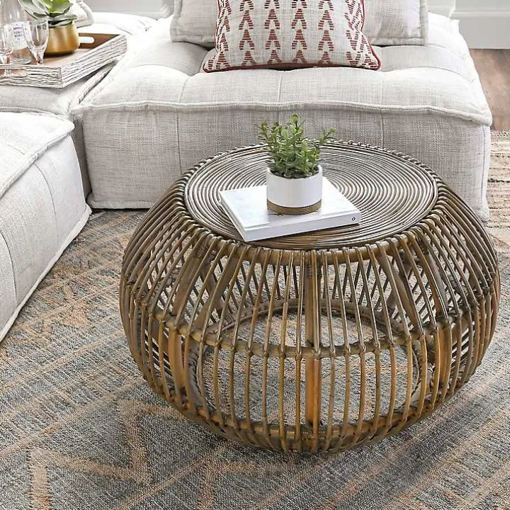 Natural Woven Rattan Round Coffee Table