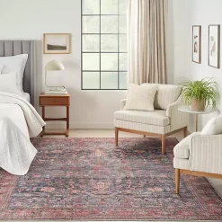 Navy & Brick Botanical Washable Area Rug, 5x7