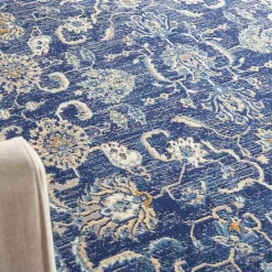 Navy and Beige Botanical Area Rug, 5x7
