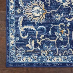 Navy and Beige Botanical Area Rug, 7x10