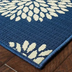 Navy and Green Floral Vine Outdoor Area Rug, 5x7