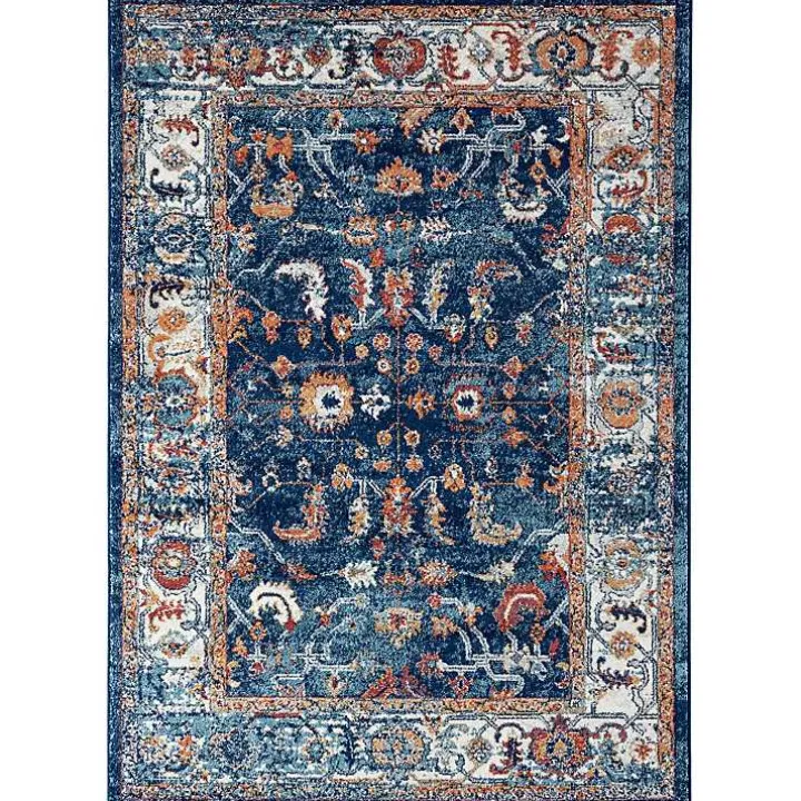 Navy and Orange Bordered Area Rug, 4x6