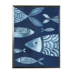 Navy and Teal Distressed Fish Framed Art Print
