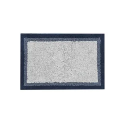 Navy Blue Border Cotton Bath Mat, 20x30