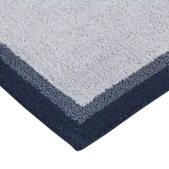 Navy Blue Border Cotton Bath Mat, 20x30