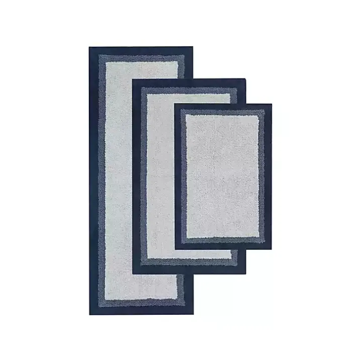 Navy Blue Border Cotton Bath Mat, 20x30