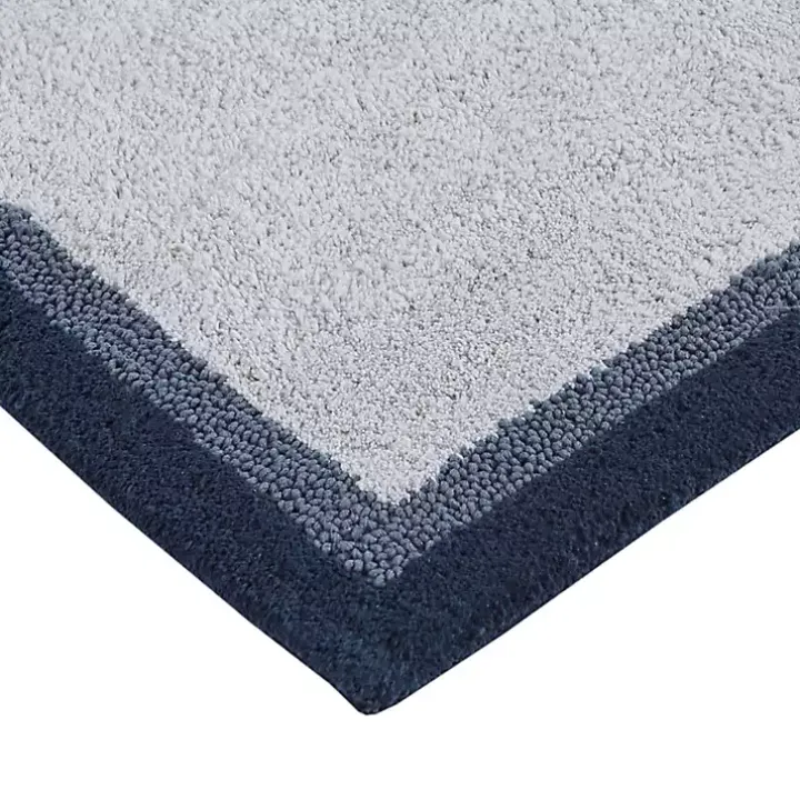 Navy Blue Border Cotton Bath Mat, 27x45