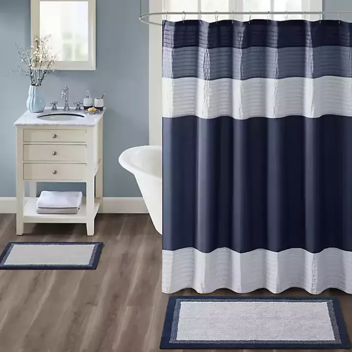 Navy Blue Border Cotton Bath Runner