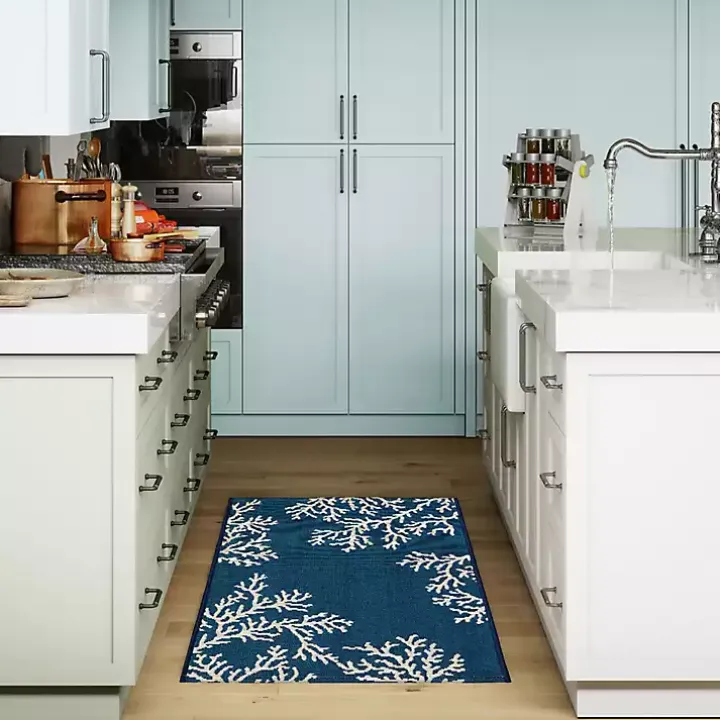 Navy Blue Coral Indoor/Outdoor Rug, 2x3