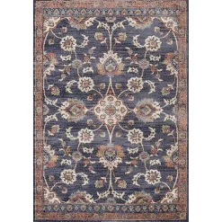 Navy Blue Floral Area Rug, 5x8
