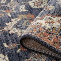 Navy Blue Floral Area Rug, 5x8