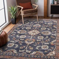 Navy Blue Floral Area Rug, 5x8