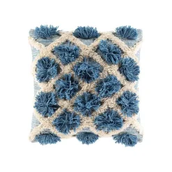 Navy Blue Pom Pom Pillow