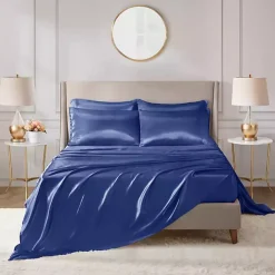 Navy Blue Satin 6-pc. King Sheet Set