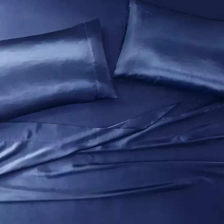 Navy Blue Satin 6-pc. King Sheet Set