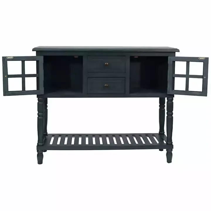 Navy Blue Slatted Windowpane Console Table