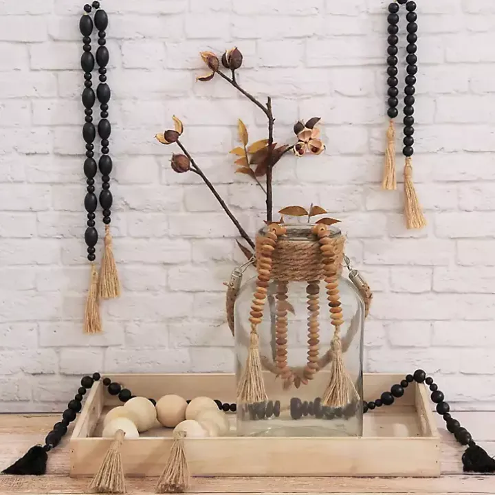 Navy Blue Wood Bead Tassel Garland