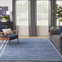 Navy Bordered Indoor/Outdoor Area Rug, 8x10
