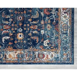 Navy Bordered Pattern Area Rug, 7x9