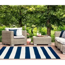 Navy Cabana Stripe Indoor/Outdoor Area Rug, 3x5